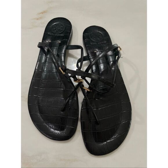 Tory Burch Shoes - Tory Burch Croc Embossed Footbed Leather Thong strap sandals size 9.5
